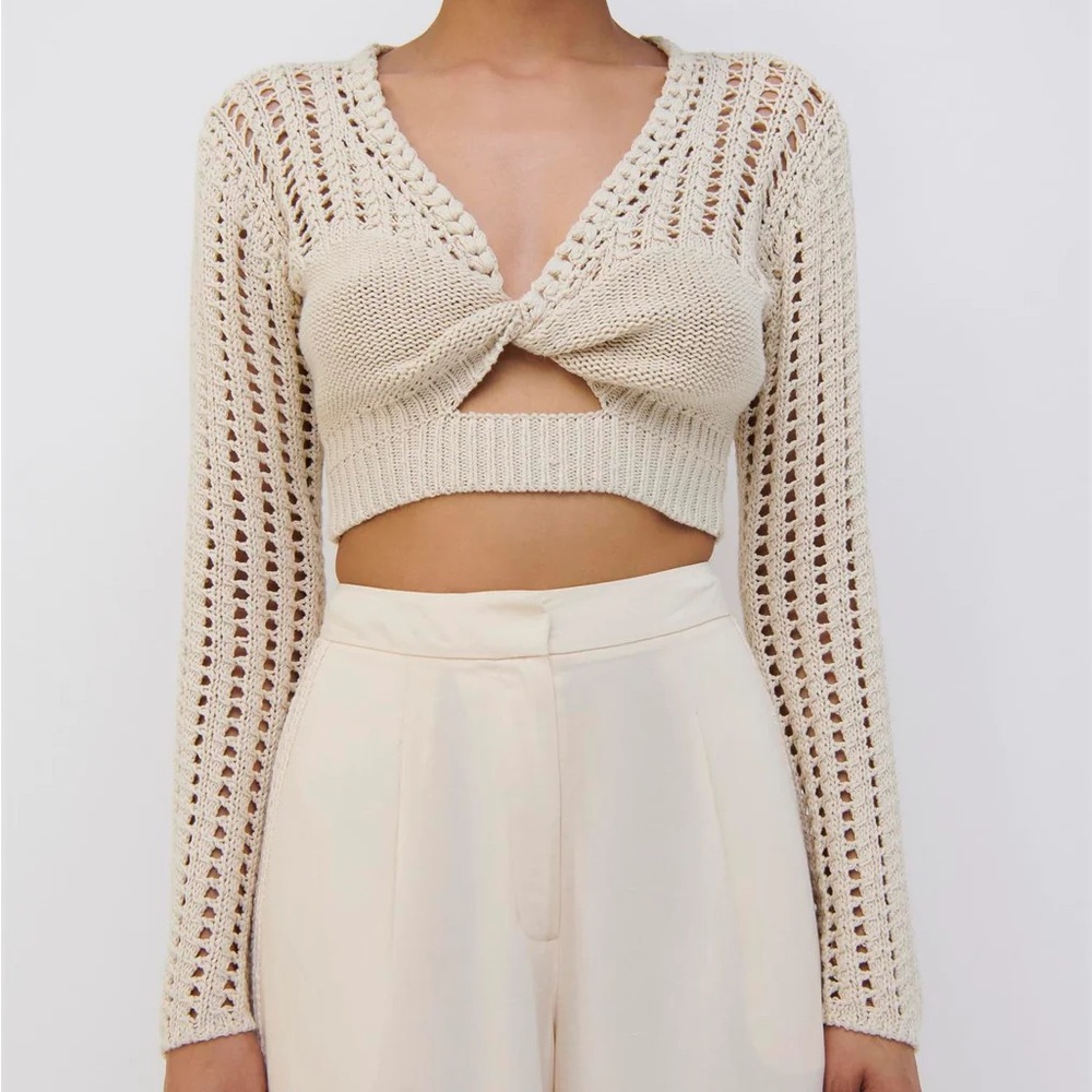 Jonathan Simkhai Nile Crochet Crop Top in Shell size XS